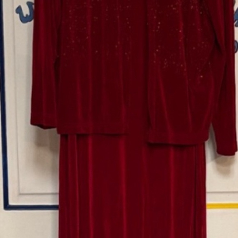 Elegant Red Women's event Dress with a matching jacket